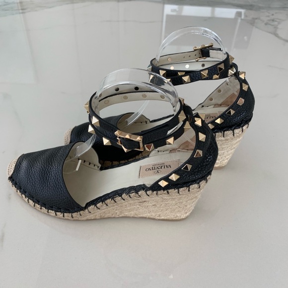 SOLD Valentino Rockstud Leather Wedge Espadrille - Picture 5 of 8